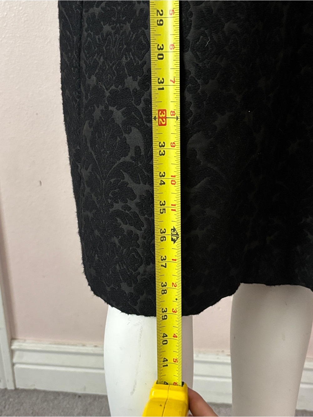 Ivanka Trump Black Damask Jacquard Ruffle Collar Wool Blend Long Coat M/L⁠ - Picture 5 of 7